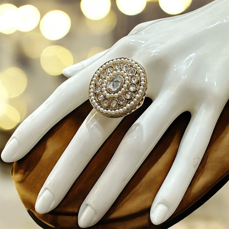 PA716 Gold With White Polki Stones Ring