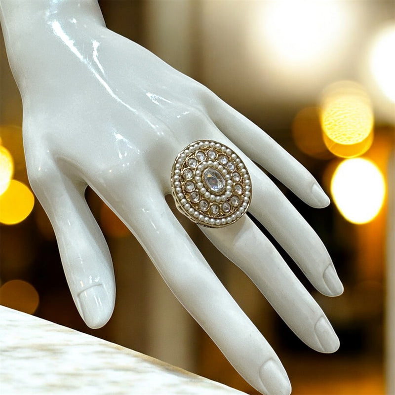 PA716 Gold With White Polki Stones Ring