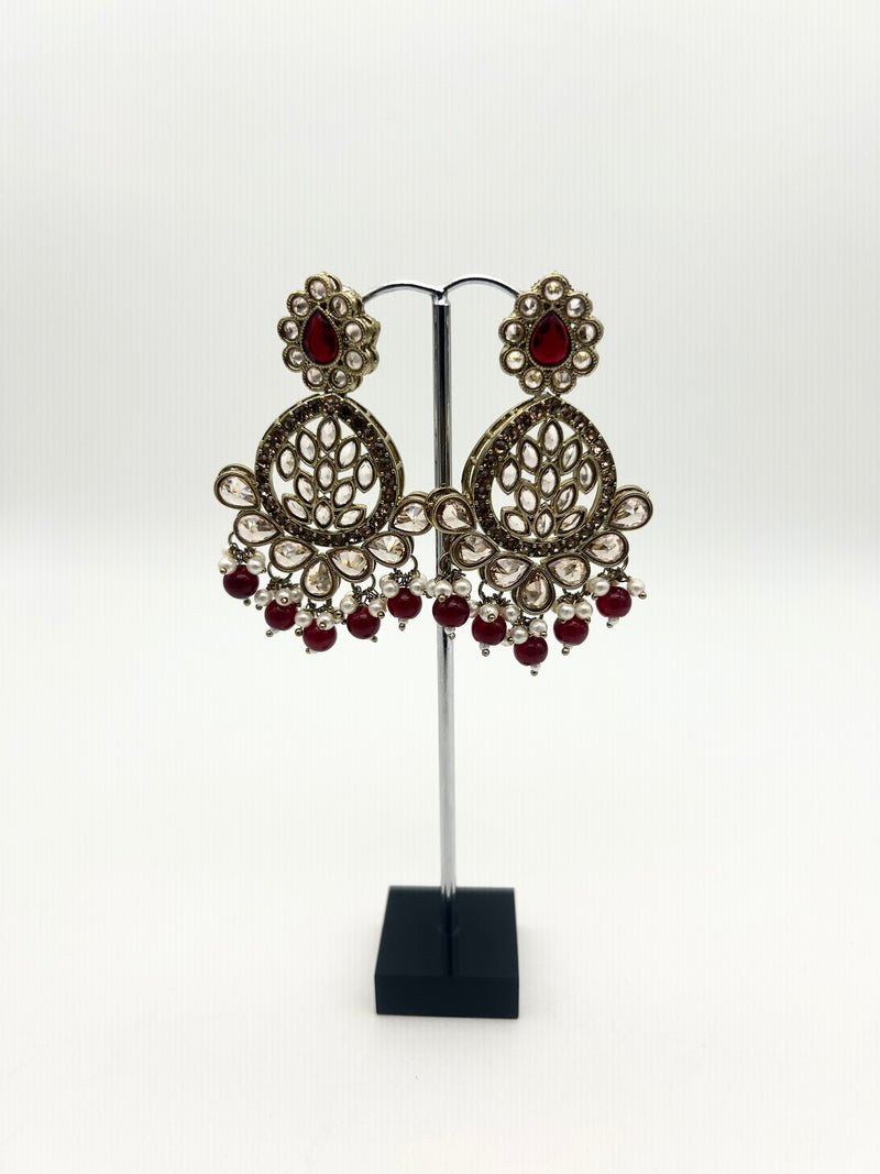 AM025 Gold and Maroon Earrings Polki