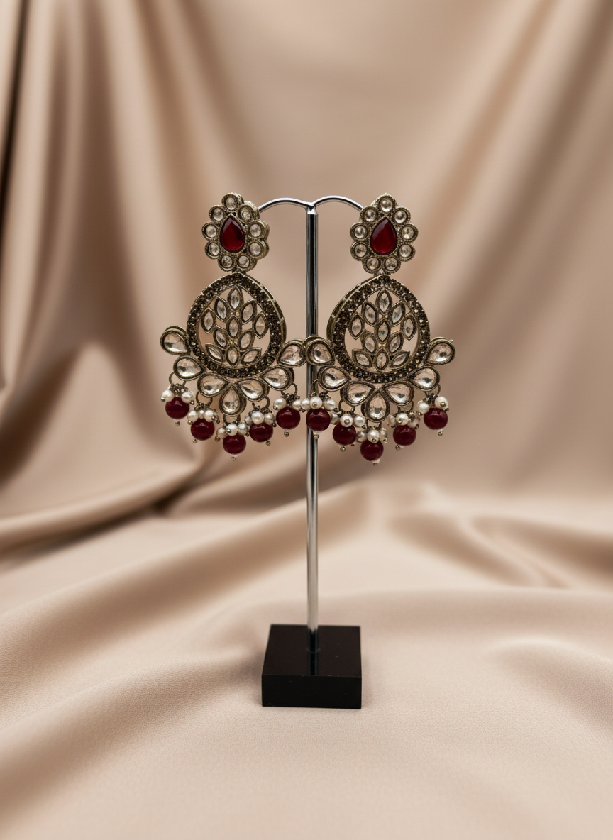 AM025 Gold and Maroon Earrings Polki
