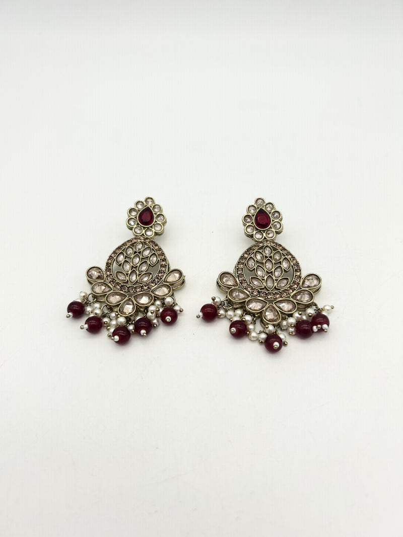 AM025 Gold and Maroon Earrings Polki