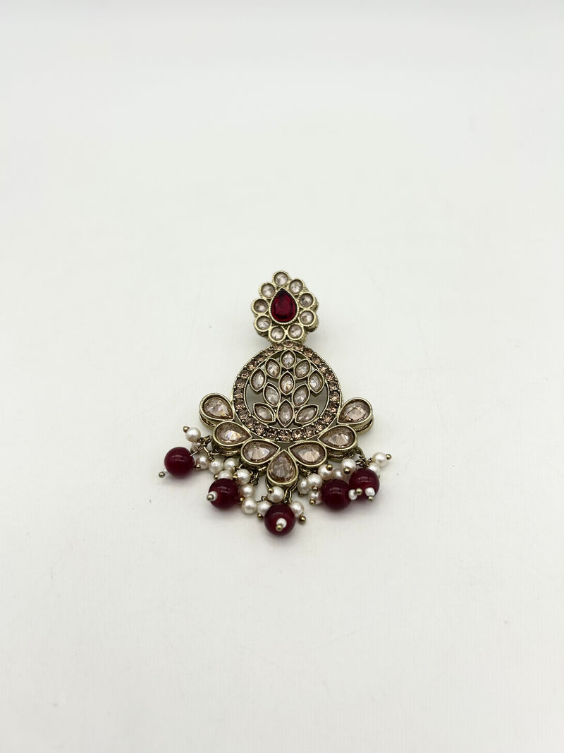 AM025 Gold and Maroon Earrings Polki