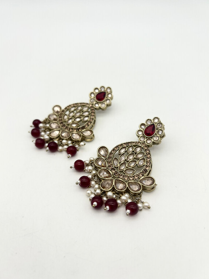 AM025 Gold and Maroon Earrings Polki