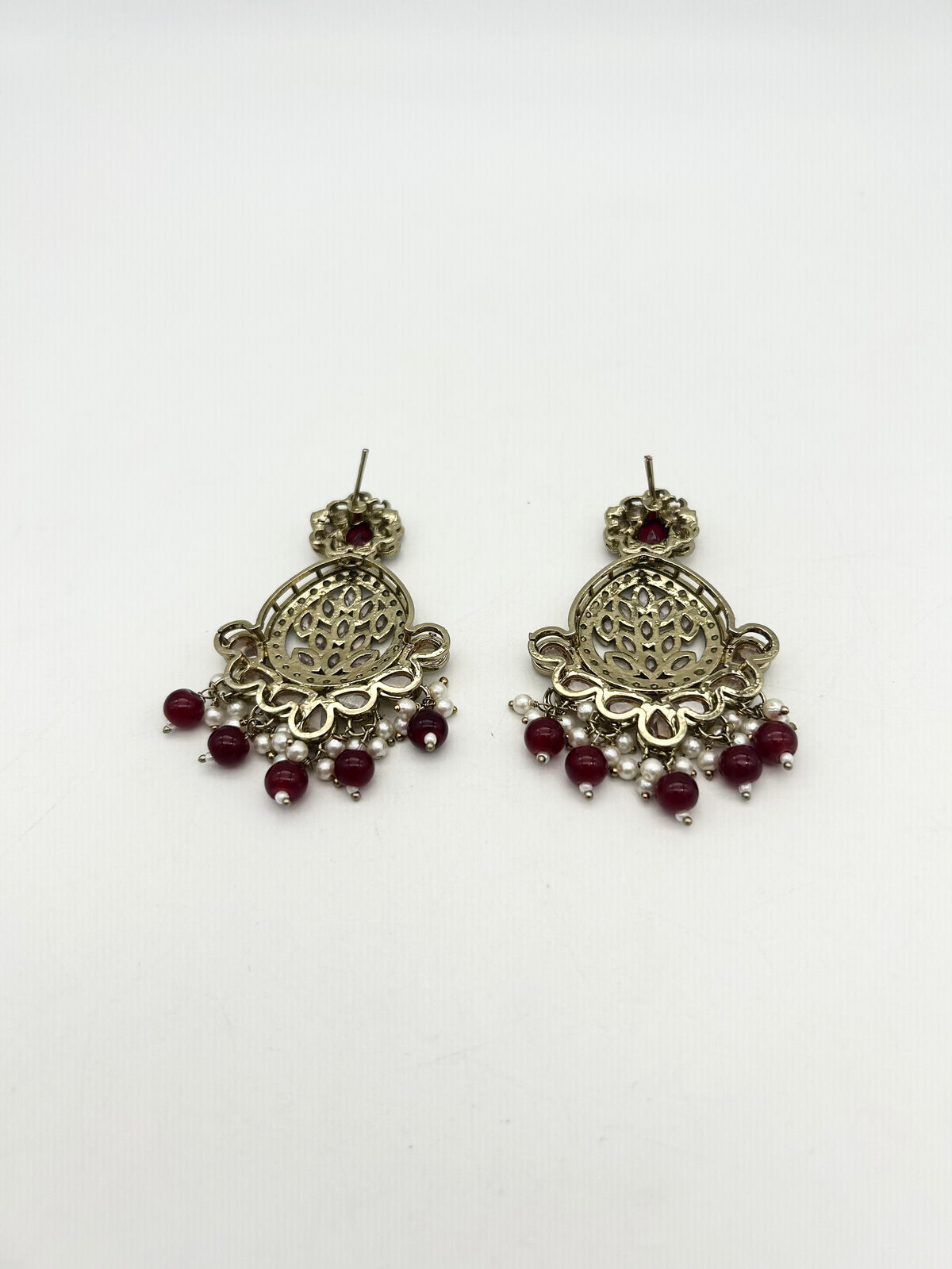 AM025 Gold and Maroon Earrings Polki