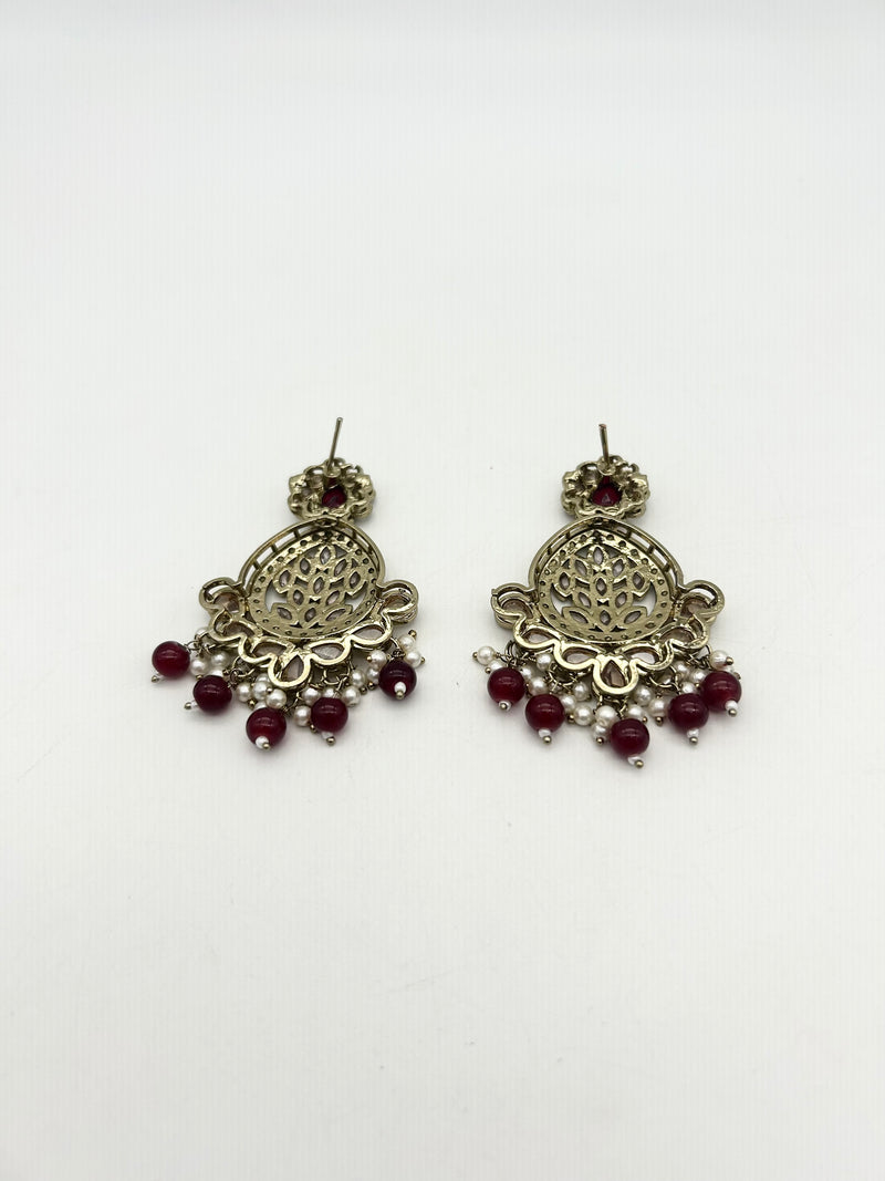 AM025 Gold and Maroon Earrings Polki