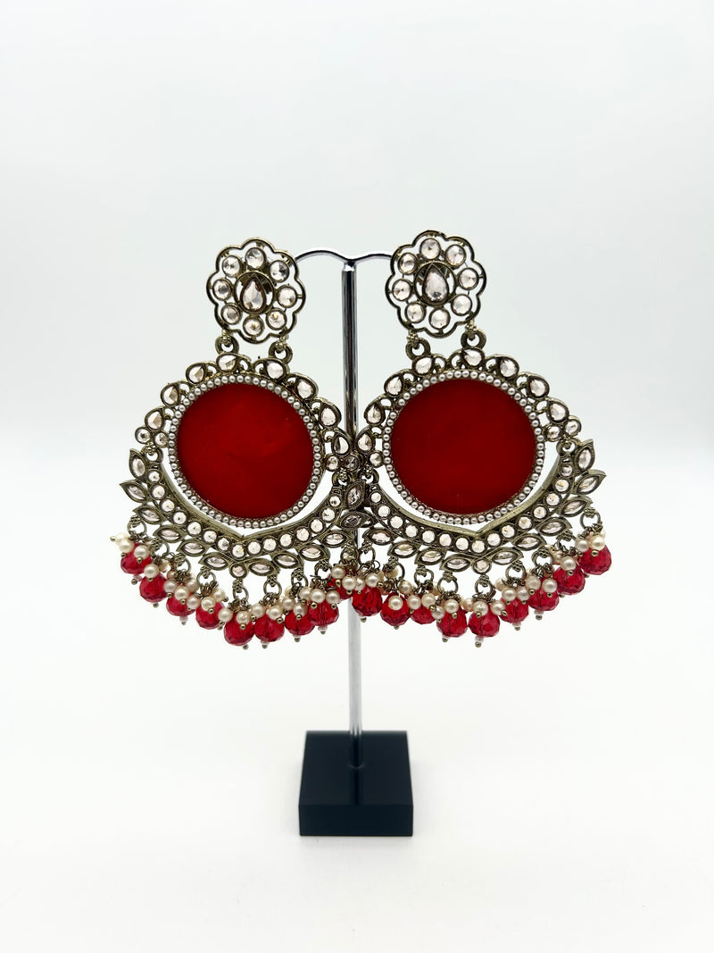 AM024 Gold and Red Earrings Polki