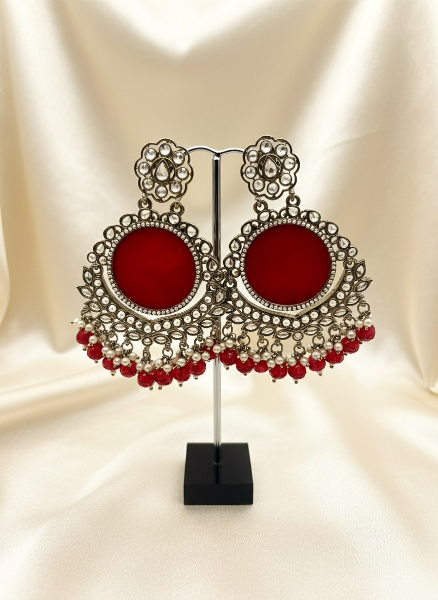 AM024 Gold and Red Earrings Polki