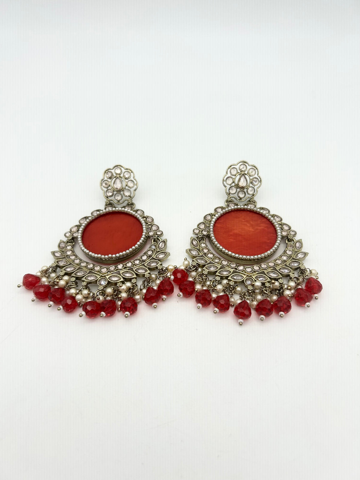 AM024 Gold and Red Earrings Polki