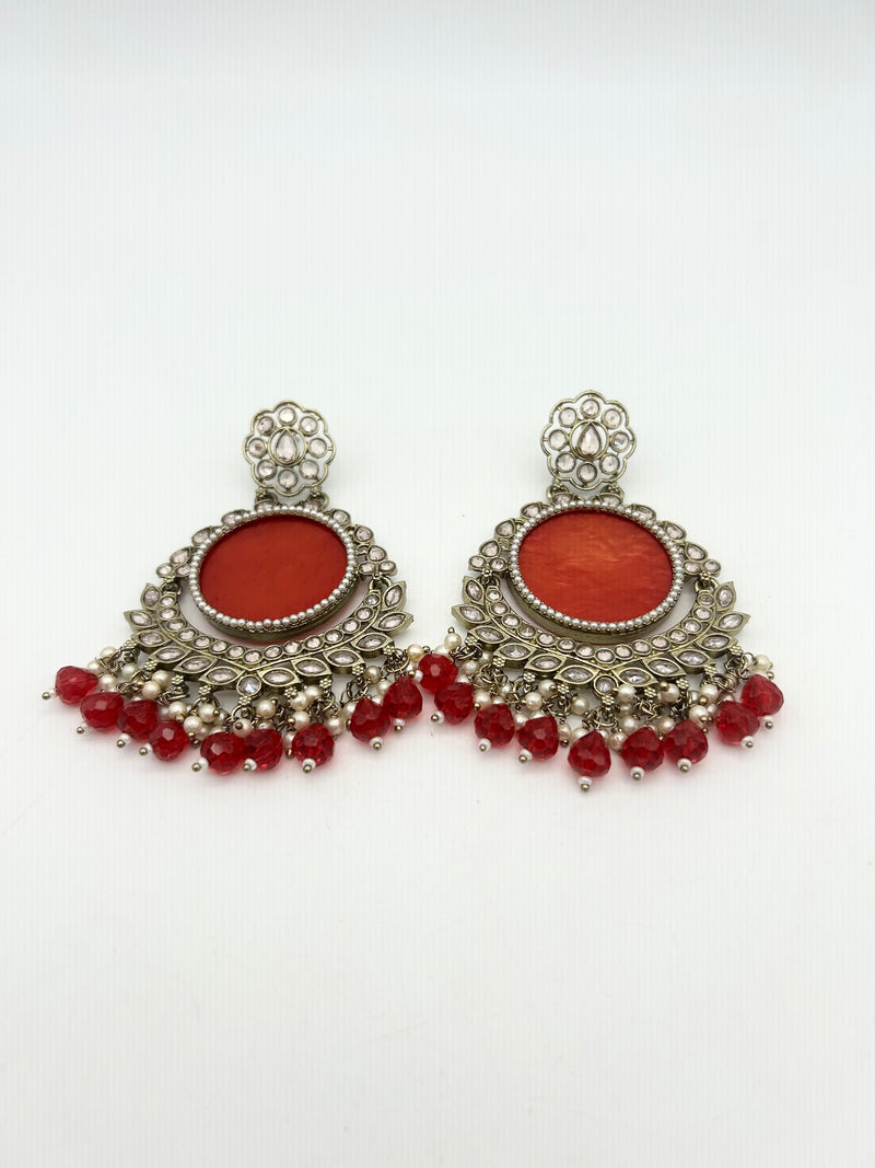 AM024 Gold and Red Earrings Polki