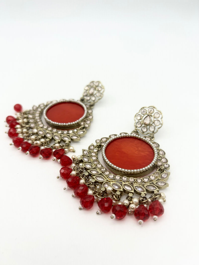 AM024 Gold and Red Earrings Polki