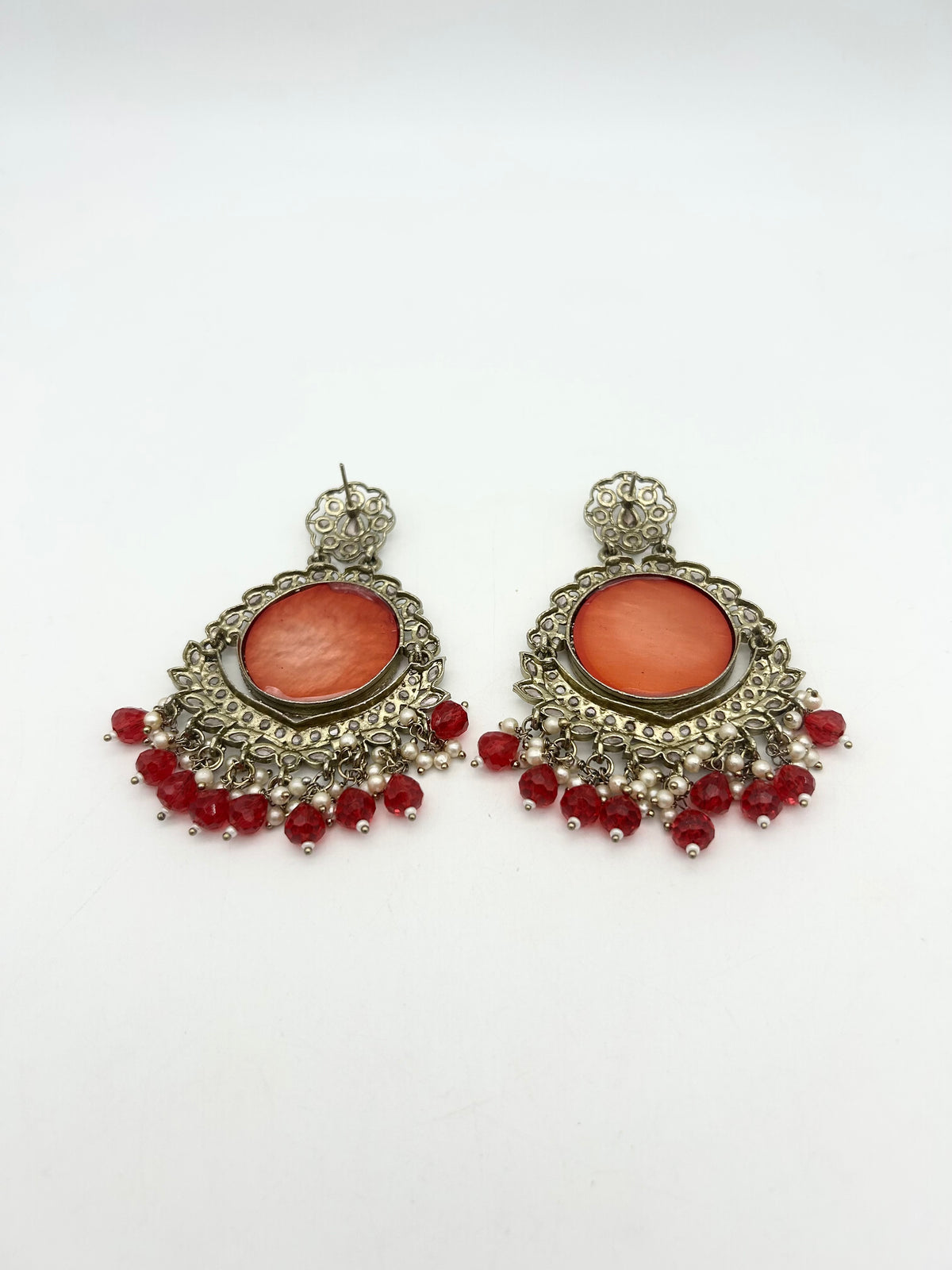 AM024 Gold and Red Earrings Polki
