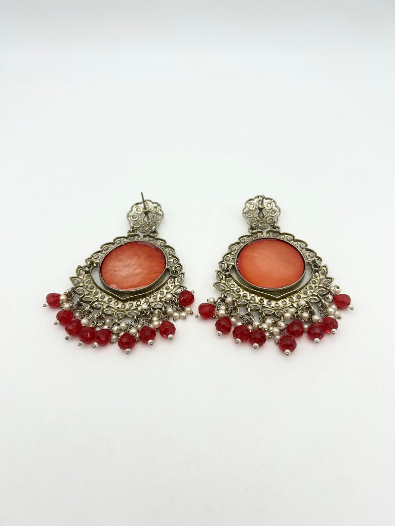 AM024 Gold and Red Earrings Polki