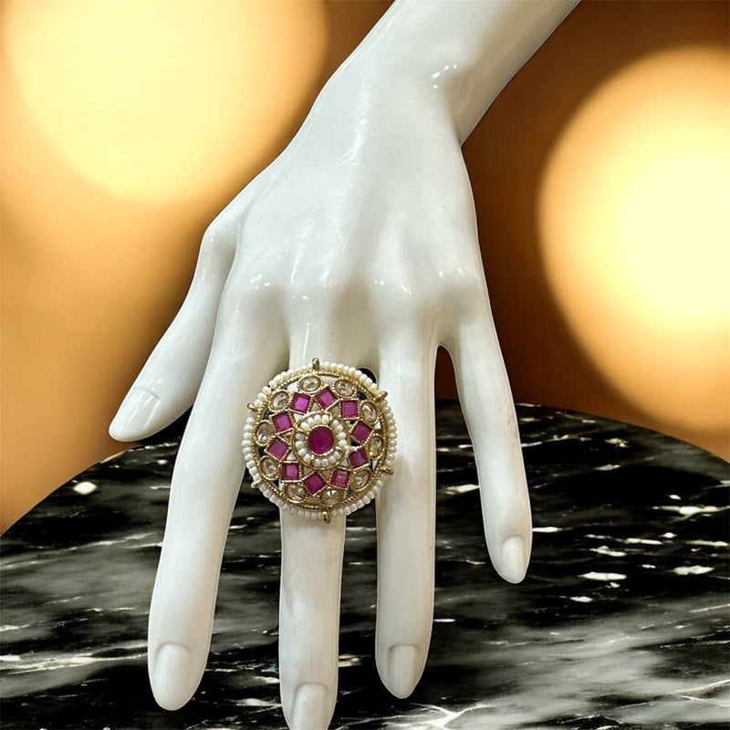 PA720  Gold With Ruby Polki Stones Ring