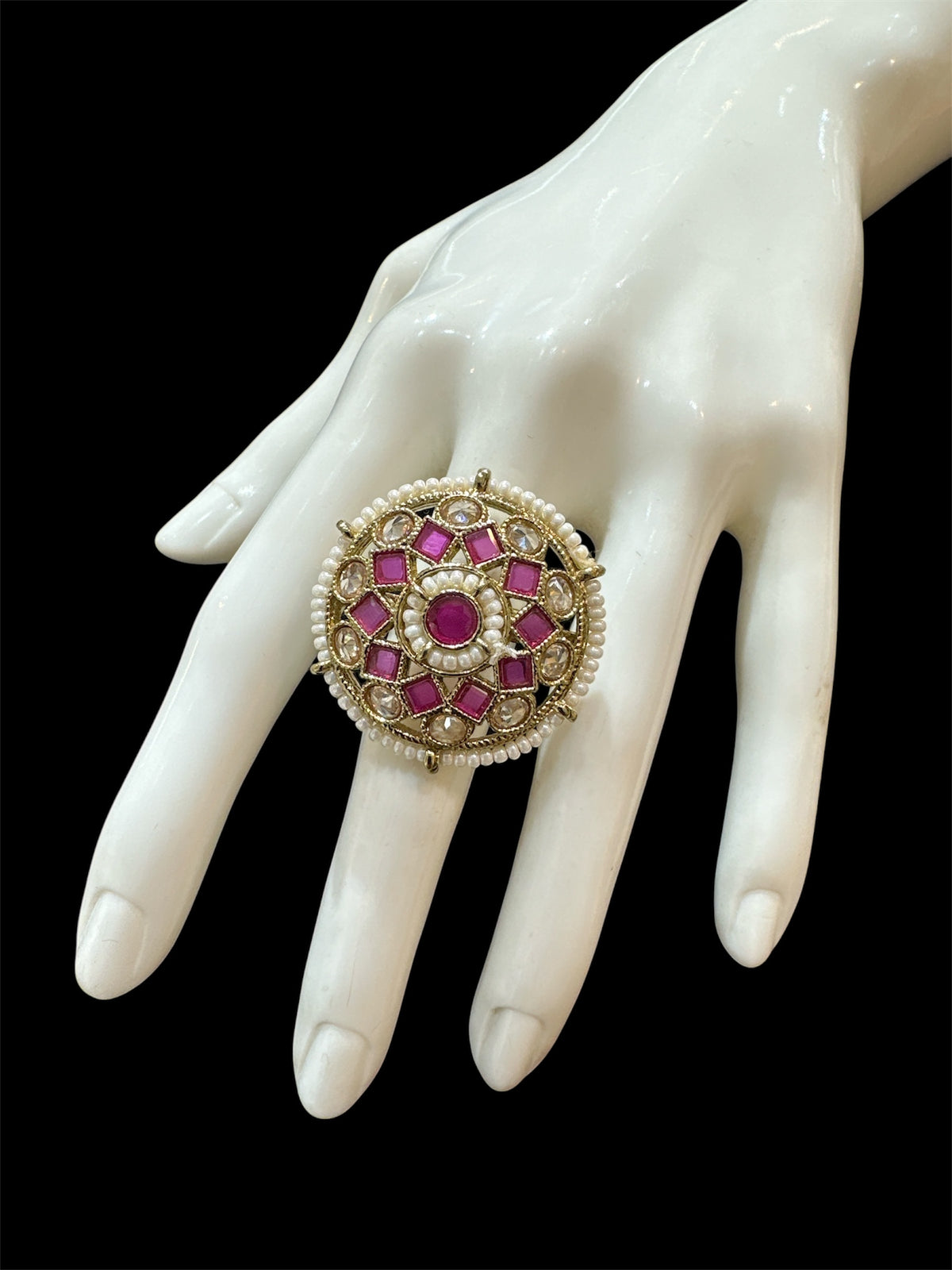 PA720  Gold With Ruby Polki Stones Ring