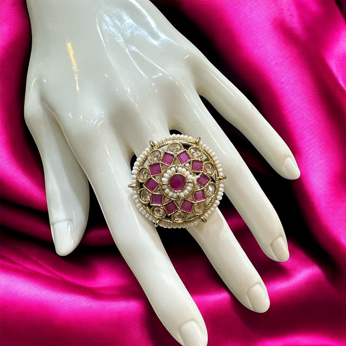 PA720  Gold With Ruby Polki Stones Ring