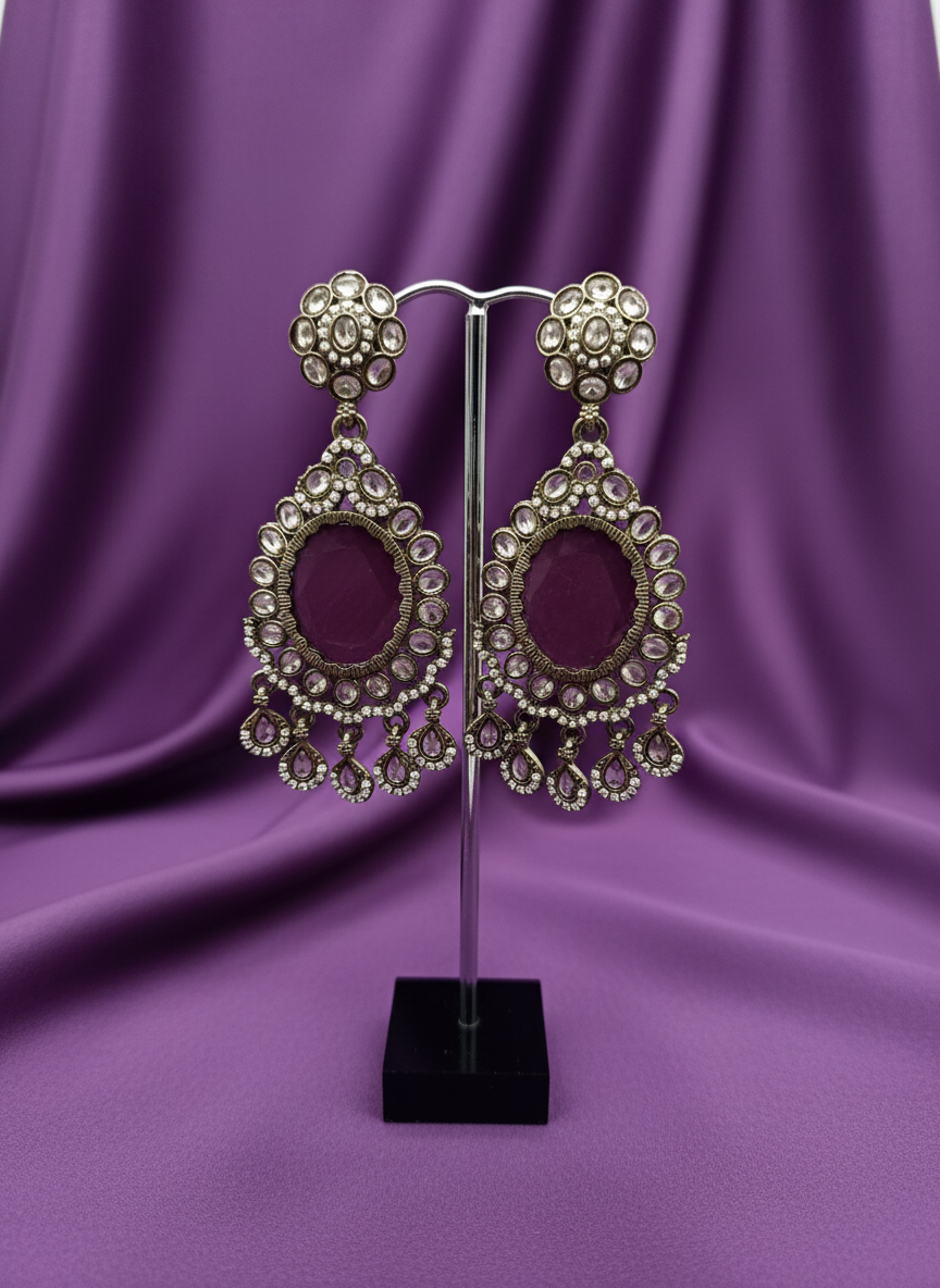 AM024 Gold and Purple Earrings polki