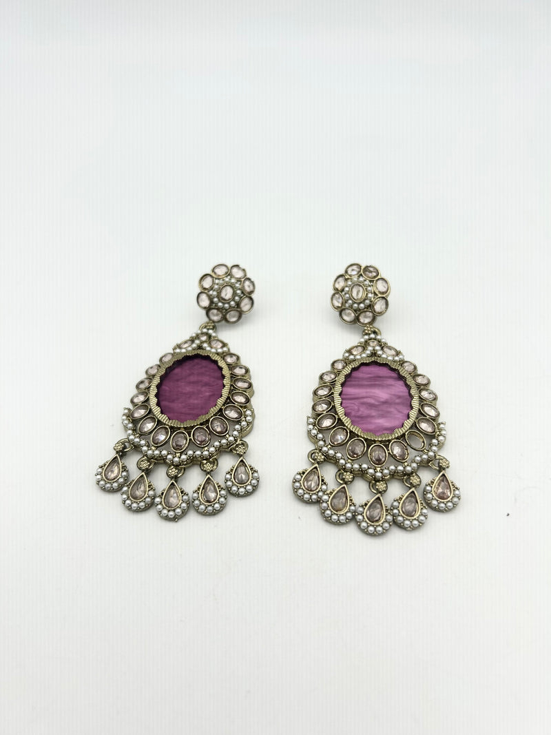 AM024 Gold and Purple Earrings polki