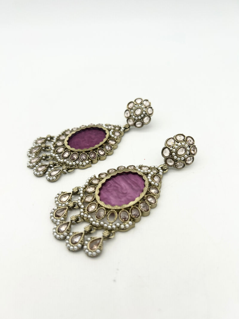 AM024 Gold and Purple Earrings polki
