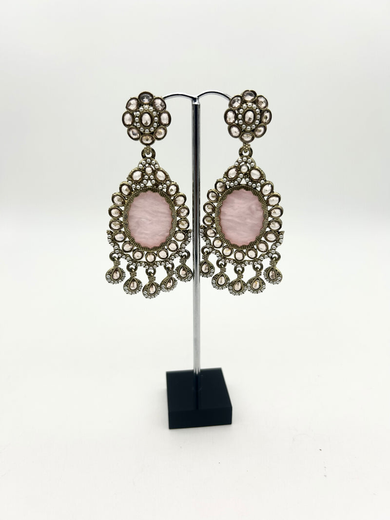 AM024 Gold and Pink Earrings polki