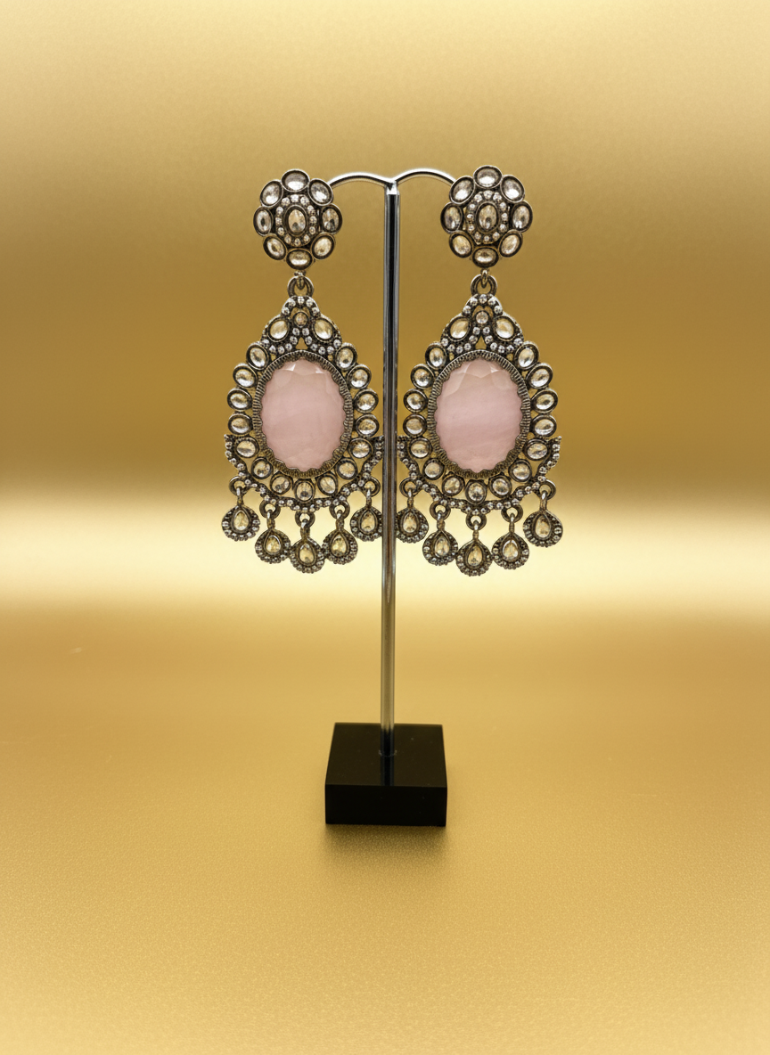 AM024 Gold and Pink Earrings polki