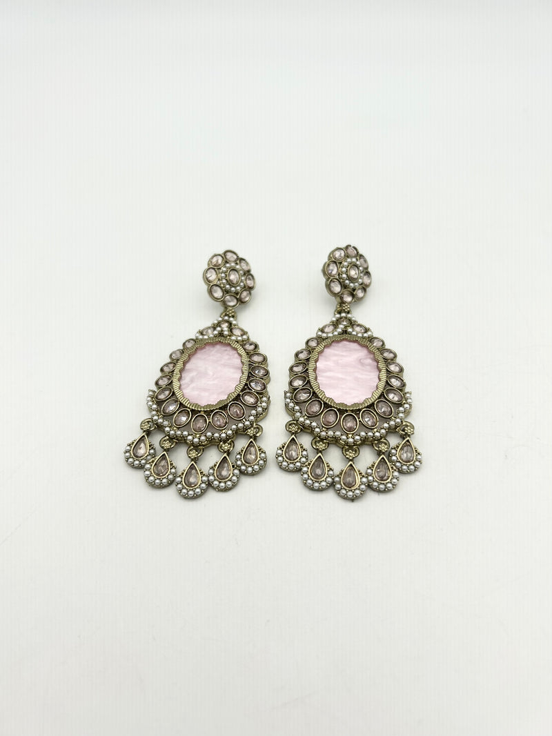 AM024 Gold and Pink Earrings polki