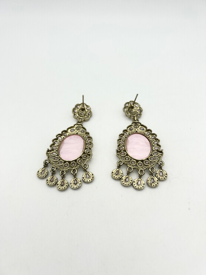 AM024 Gold and Pink Earrings polki