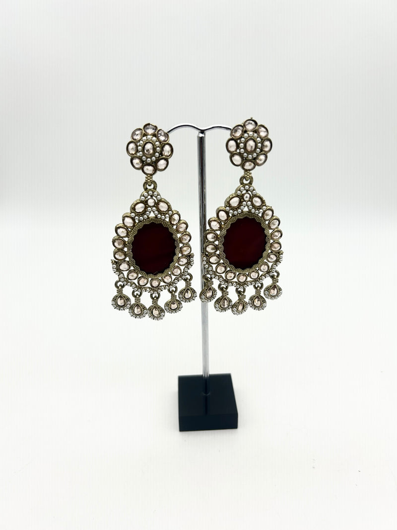 AM024 Gold and Maroon Earrings polki