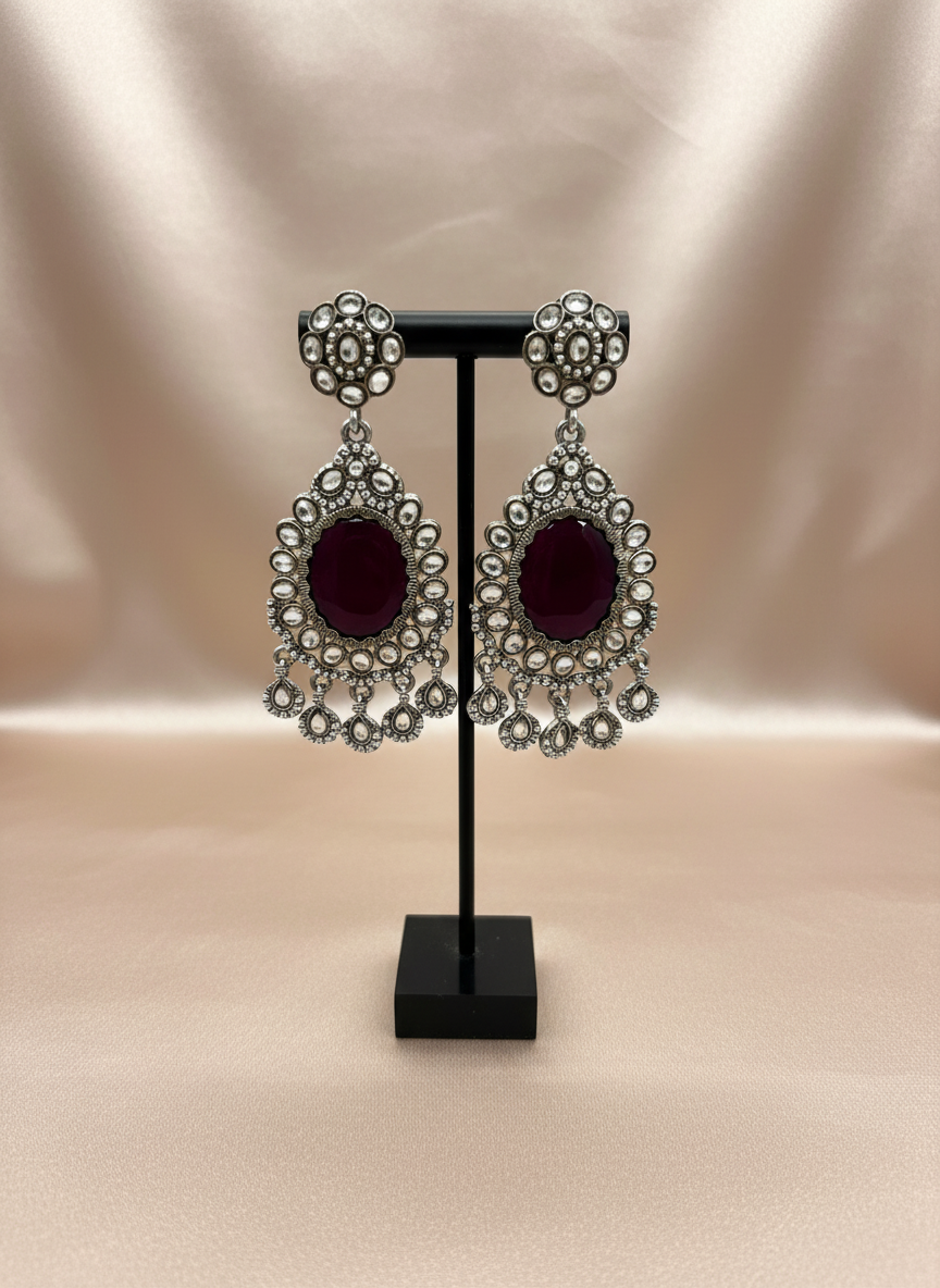 AM024 Gold and Maroon Earrings polki