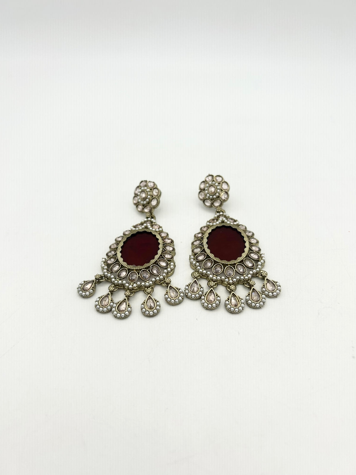 AM024 Gold and Maroon Earrings polki