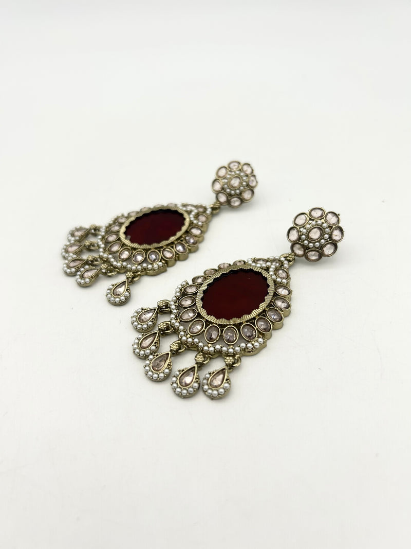 AM024 Gold and Maroon Earrings polki