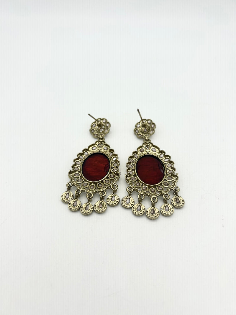 AM024 Gold and Maroon Earrings polki