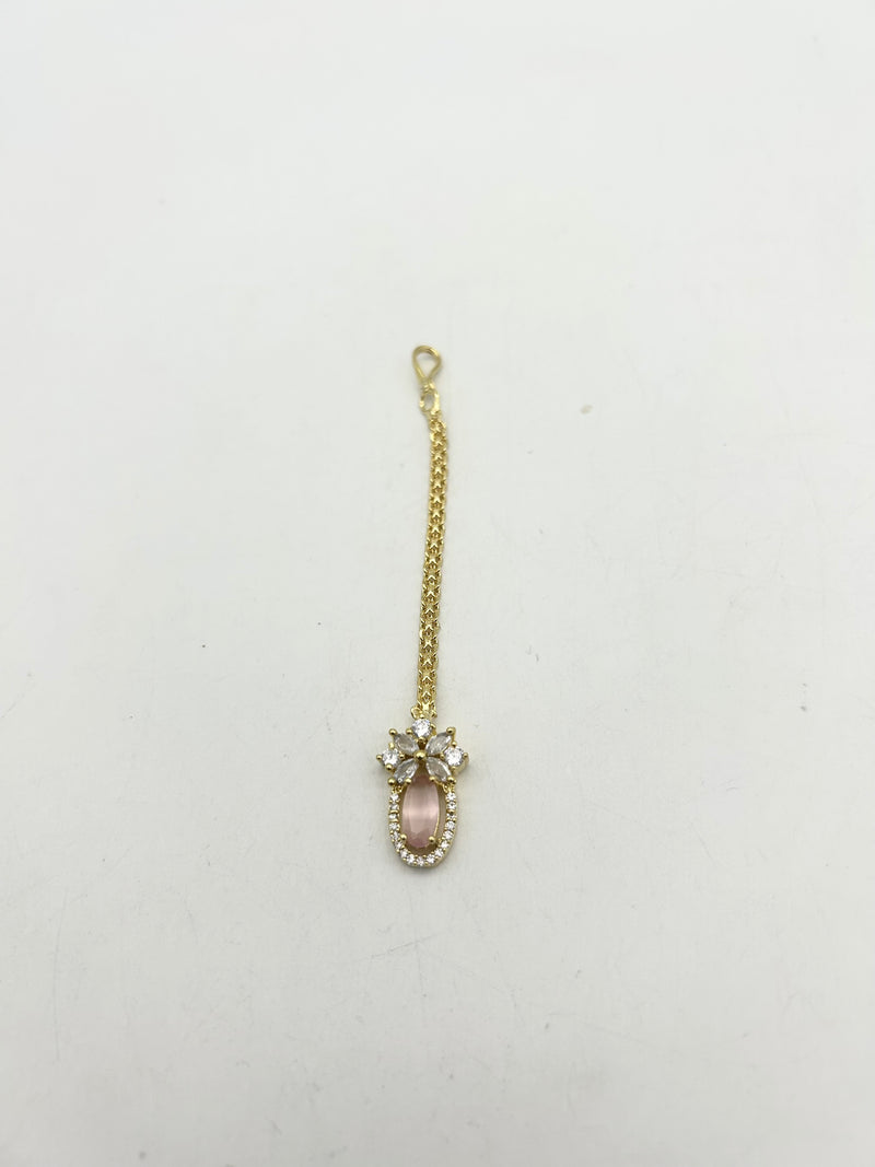 AM667 Gold and Pink tikka American diamond