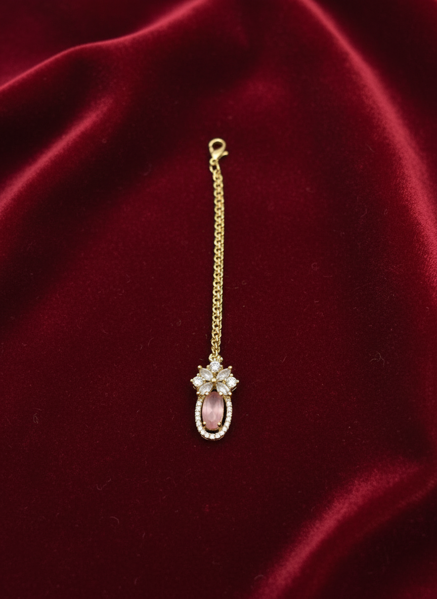 AM667 Gold and Pink tikka American diamond