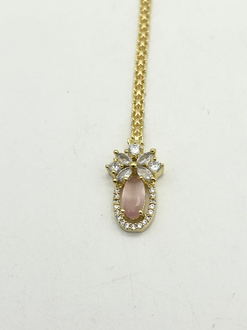 AM667 Gold and Pink tikka American diamond