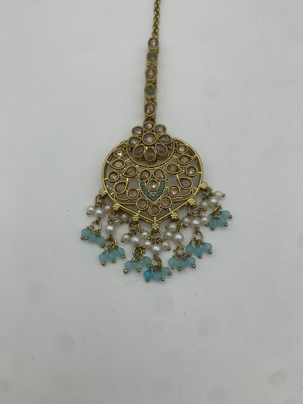 Gold and pastel blue necklace set