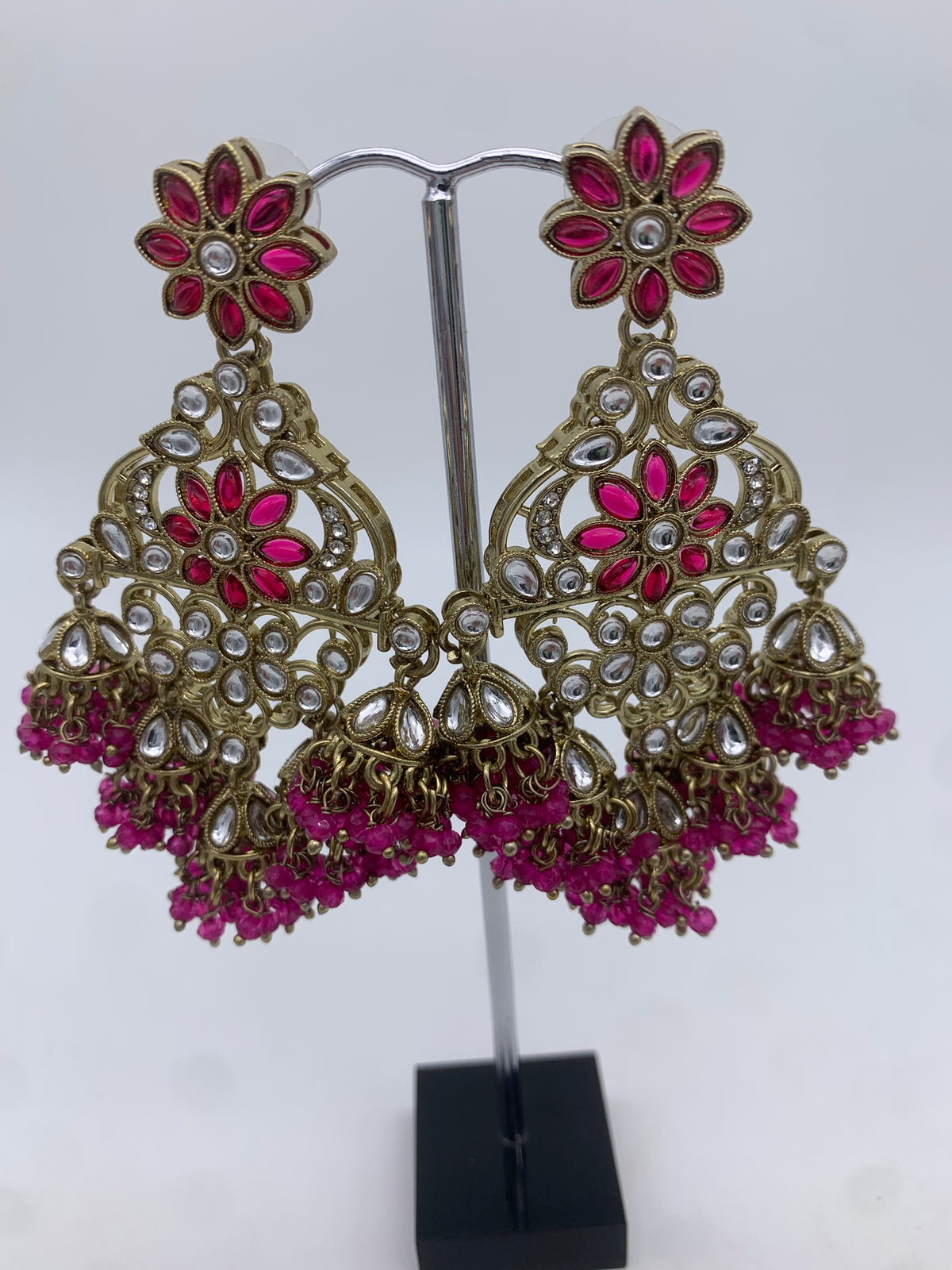 Gold and pink earrings