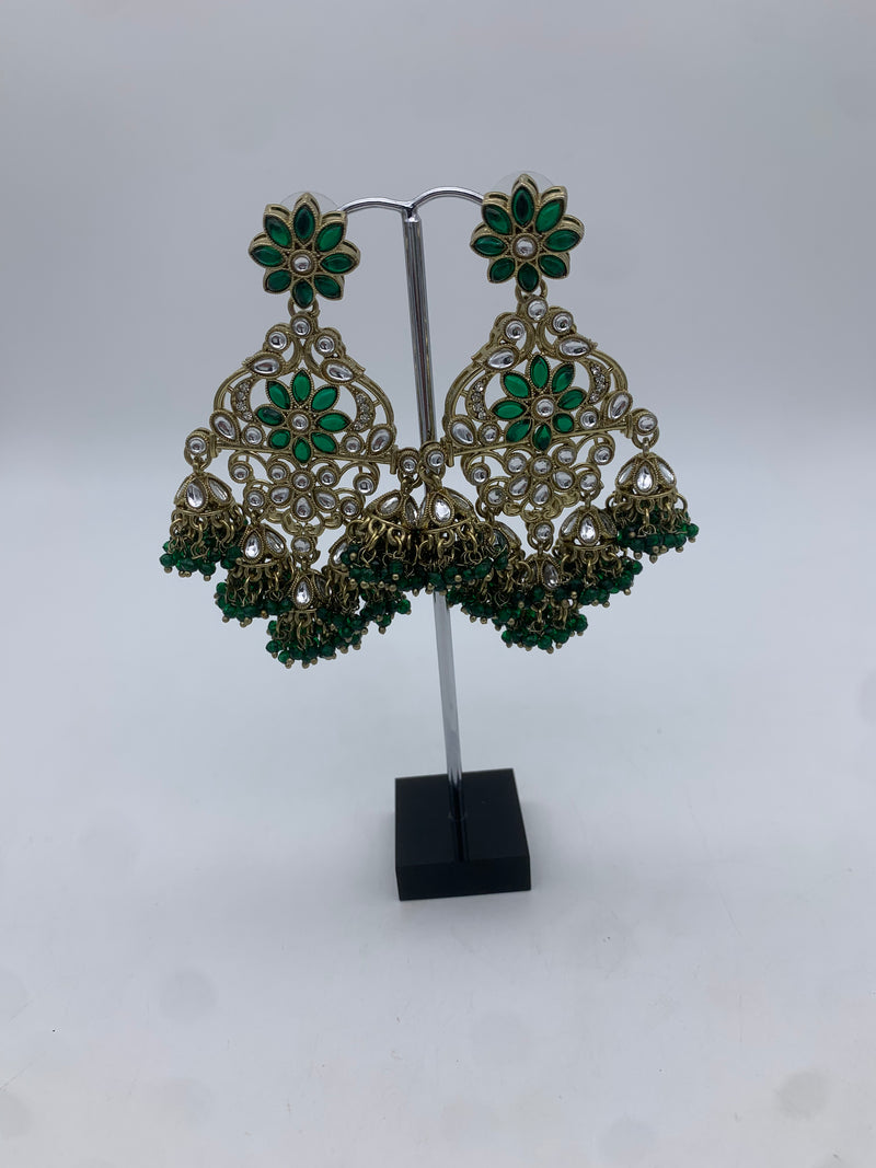 Gold and green earrings