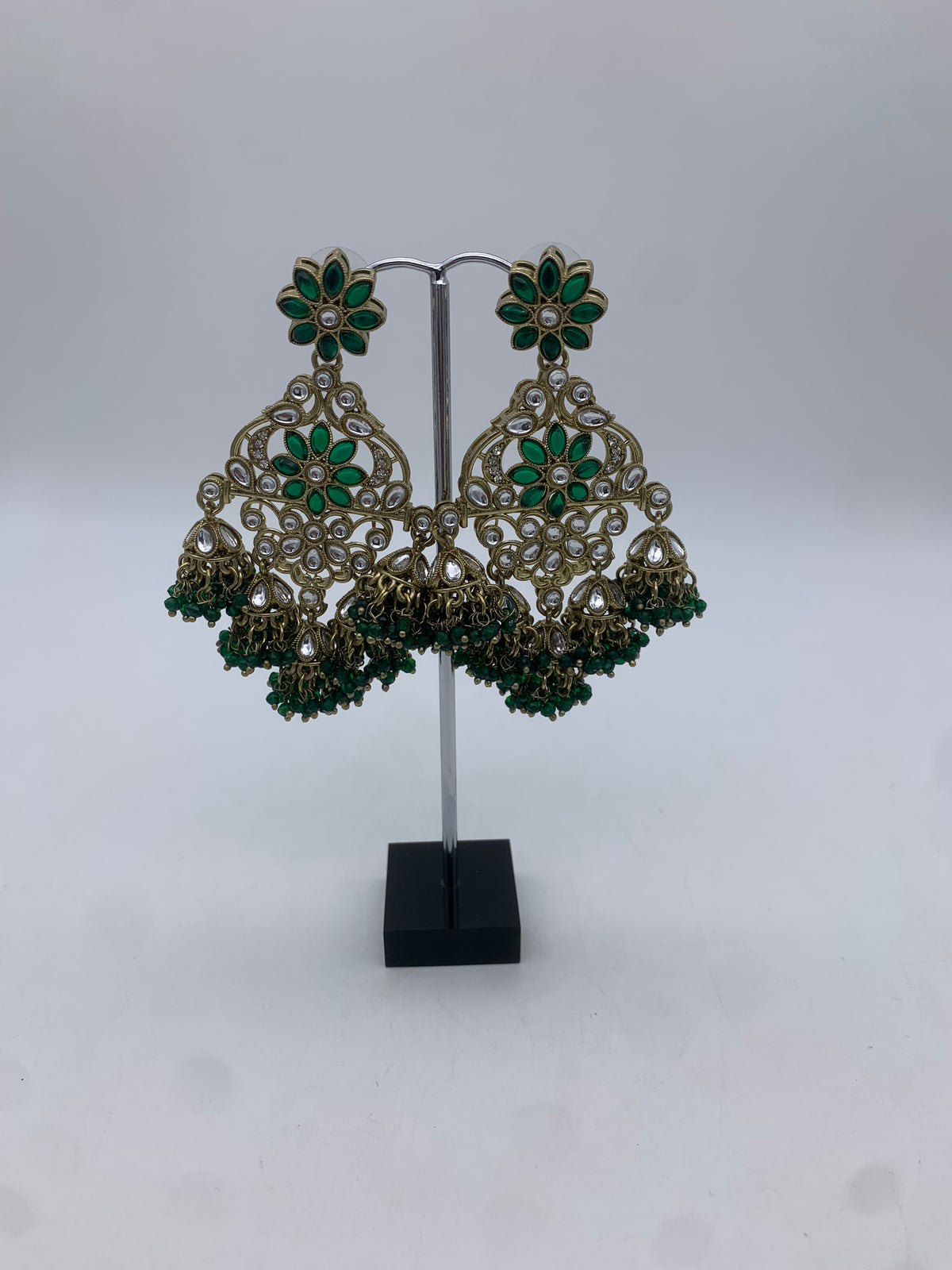 Gold and green earrings