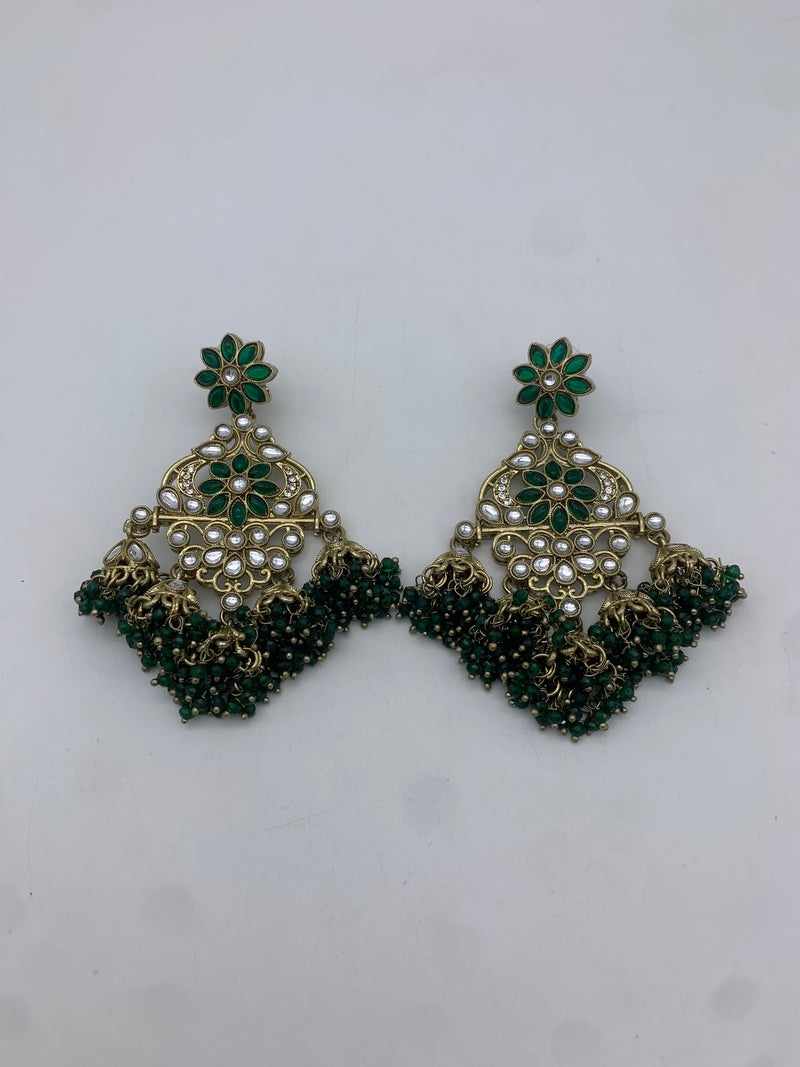 Gold and green earrings