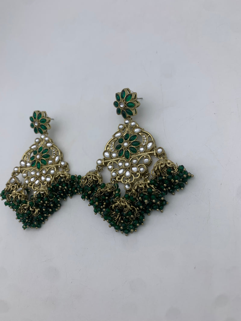 Gold and green earrings