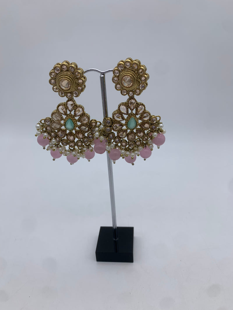 Gold pink and mint earrings