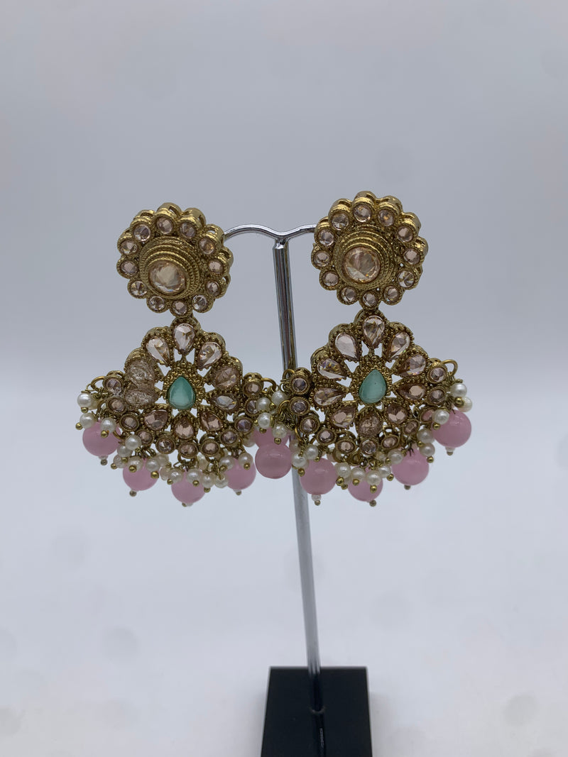 Gold pink and mint earrings