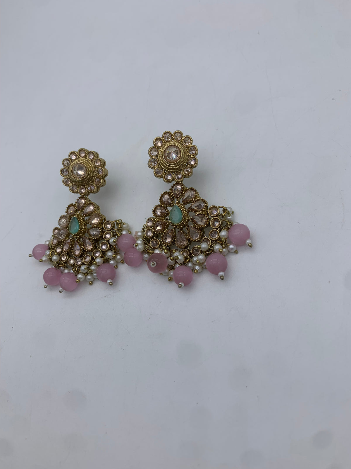 Gold pink and mint earrings