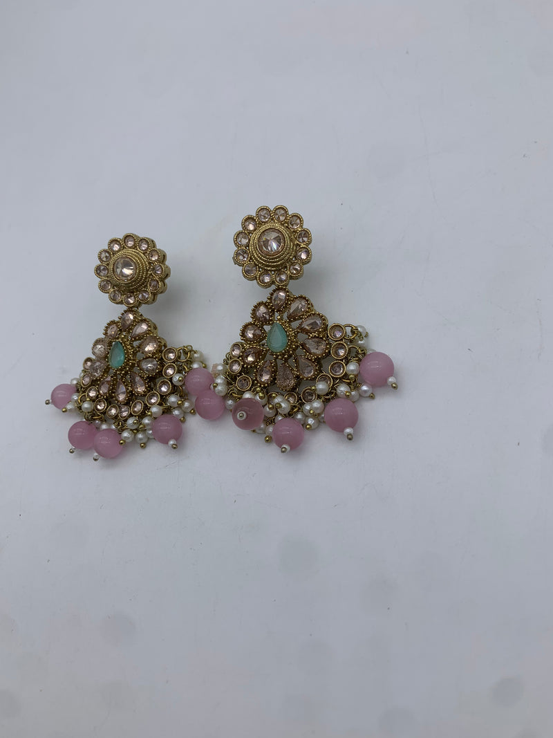 Gold pink and mint earrings