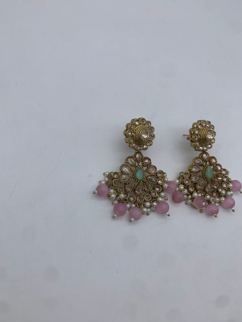 Gold pink and mint earrings