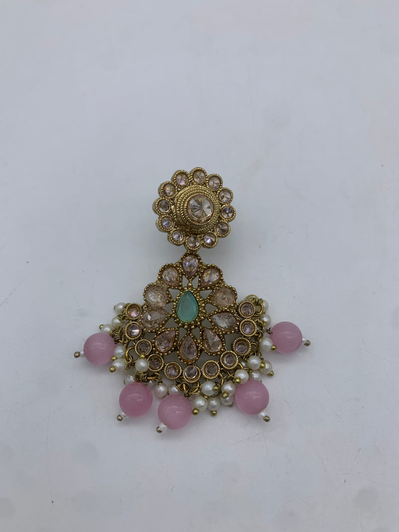 Gold pink and mint earrings
