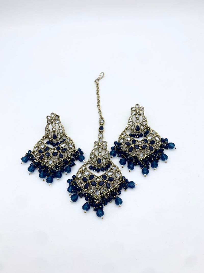 AM600 Gold and Blue earring and tikka