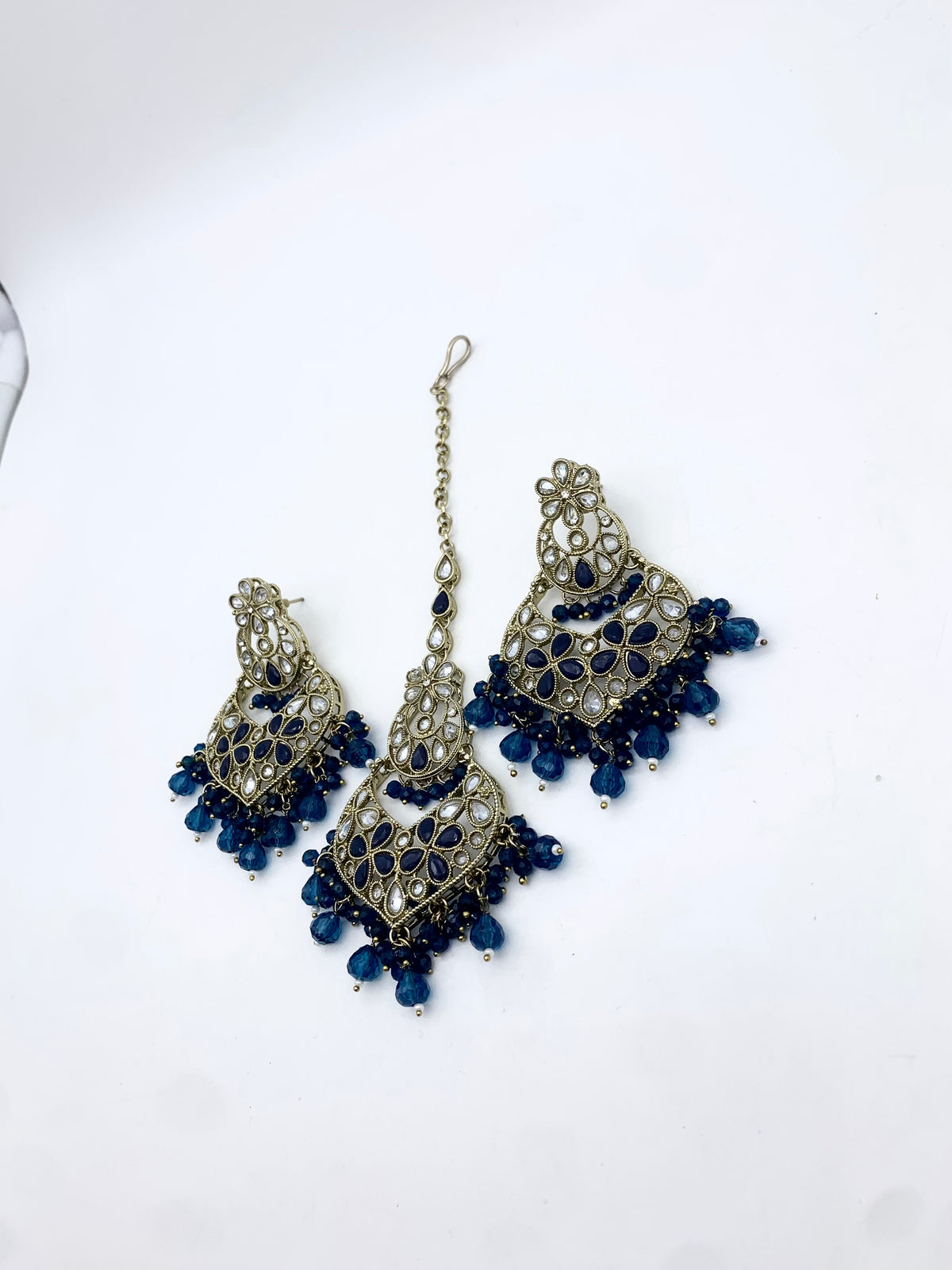 AM600 Gold and Blue earring and tikka