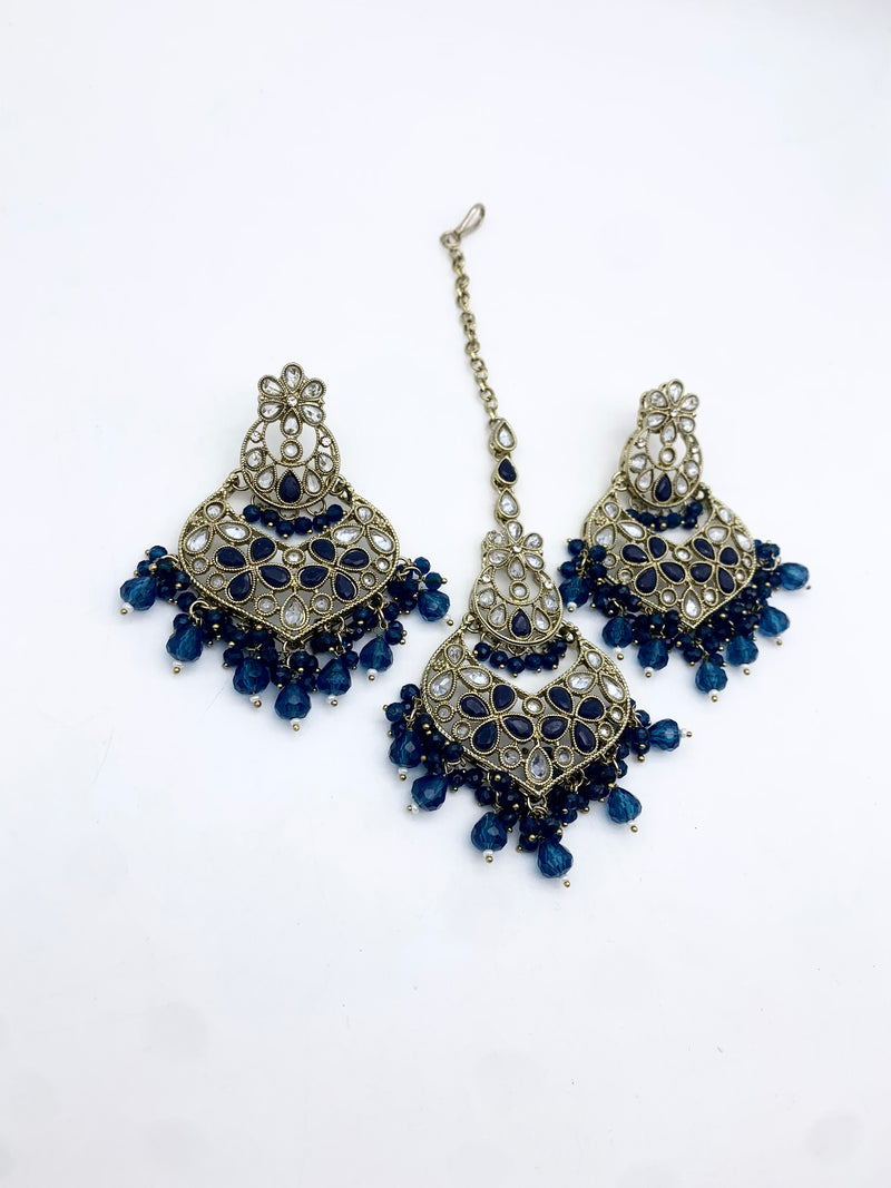 AM600 Gold and Blue earring and tikka