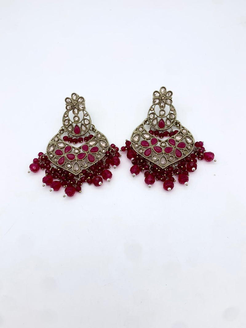 AM600 Gold and Pink Earrings and tikka set Polki